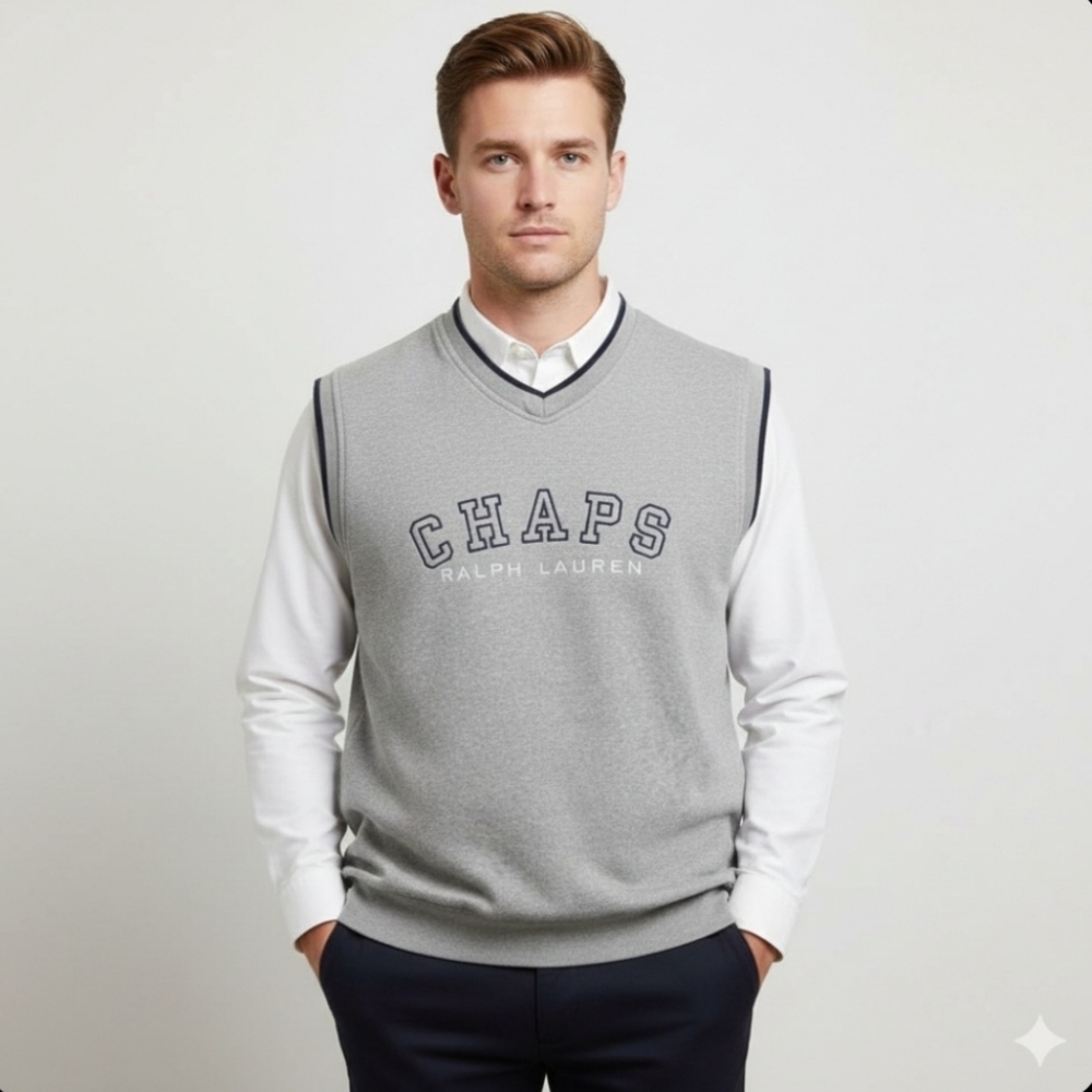 Chaps Ralph Lauren  Light Gray V-Neck Men's Sweater Vest